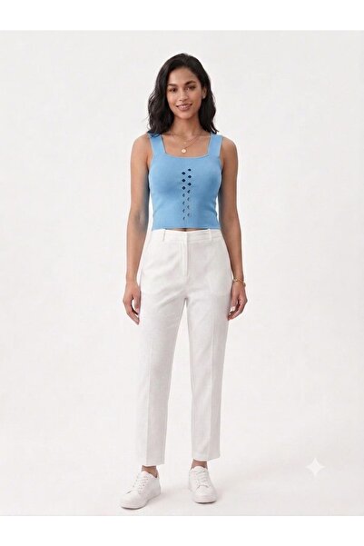 onno style women Sleeveless Strappy Perforated Knitted Women's Bluz
