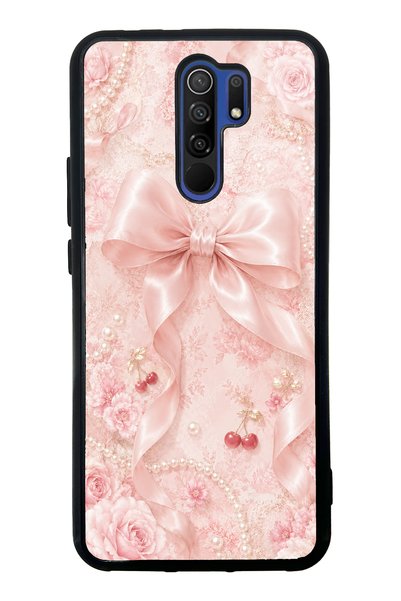 Spoyi حافظة هاتف Xiaomi Redmi 9 بتصميم لامع مع فيونكة بلون الكرز