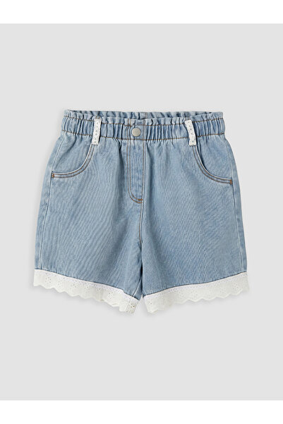 LC Waikiki Elastic Waist Embroidered Girls' Denim Shorts