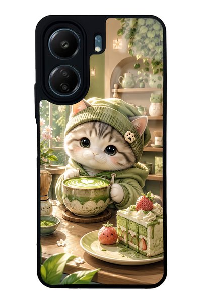 Spoyi حافظة هاتف Xiaomi Redmi 13C بتصميم Matcha Kitty Café اللامع