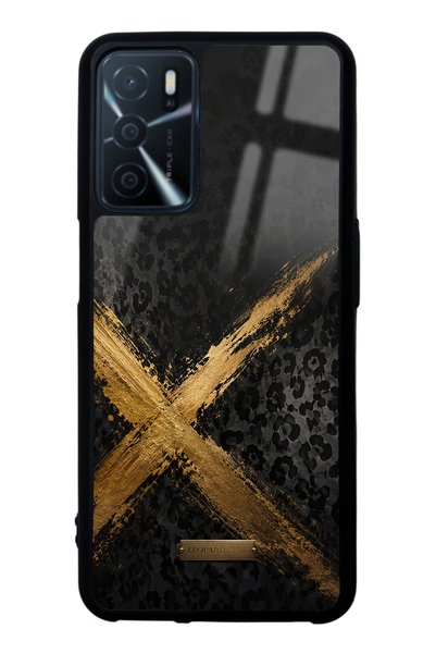 Spoyi Oppo A16 Golden Leopard X Design Glossy Phone Case
