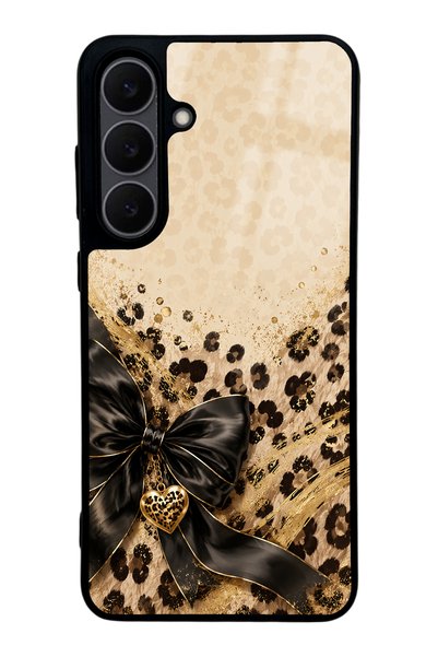Spoyi Samsung S25 Fe Golden Leopard Heart Design Glossy Phone Case