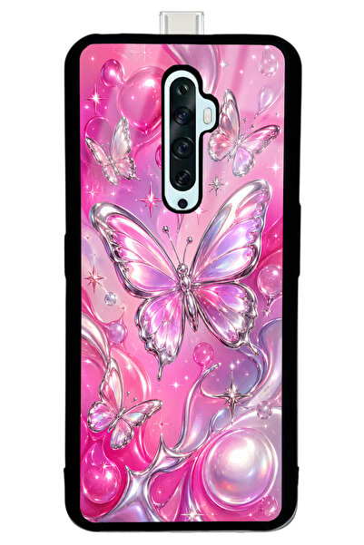 Spoyi Oppo Reno 2Z Pink Prism Butterfly Tasarımlı Glossy Telefon Kılıfı