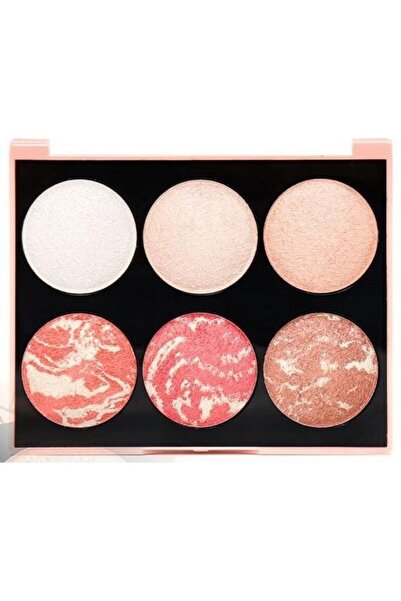 3B Trend Rose 6-Piece Illuminator and Blush Palette No:1 High Pigmented Perma...
