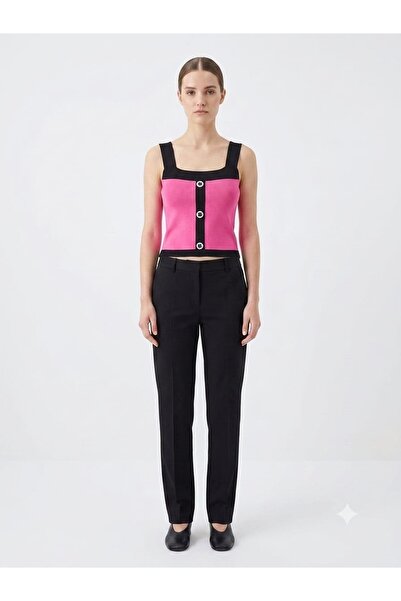 onno style women Sleeveless Strappy Women's Knitted Blouse with Button Detail