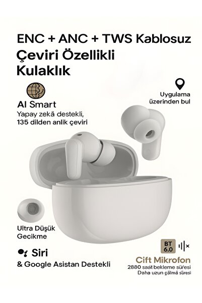 DEANB IPX4 Su Geçirmez ENC ANC TWS Bluetooth Kulaklık 135 Dil Çeviri Destekli...