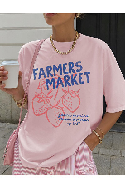 cesita تي شيرت من القطن باللون الوردي مطبوع عليه Farmes Market Pinterest Girl