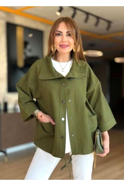 Yame Khaki Bomber Form Oversize Cotton Jacket |