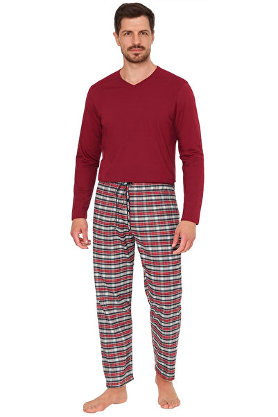 ALFA AKSESUAR 03 Pijalüx Men's Checkered Poplin Pocket Bottom Pajamas
