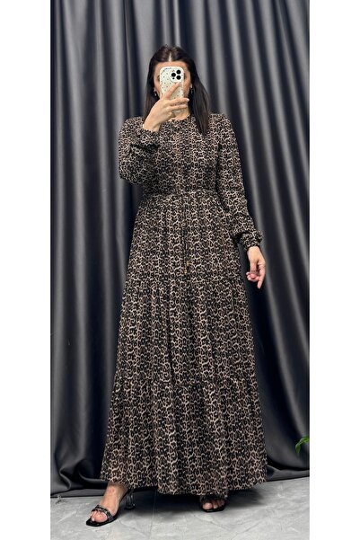 NİSUM MODA Oval Neck Chiffon Dress