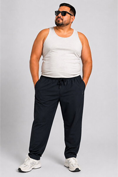 Ramon Miele Plus Size Men's Straight-Leg Trousers with Elastic Waist and Draw...