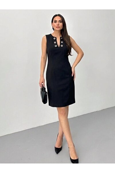 YILDIRIM GÜNGÖR Classic Fabric Dress with Eyelet Detail on the Collar