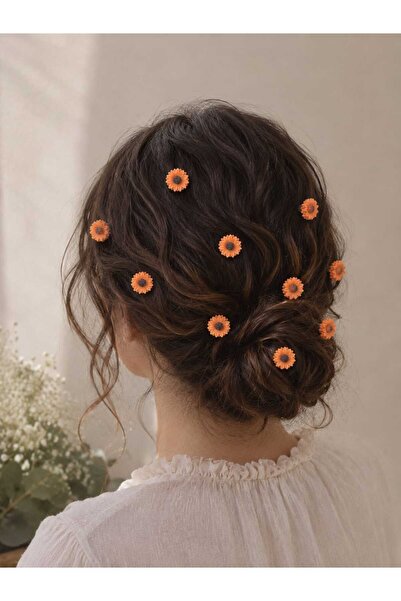 Efna Store Sunflower Model Orange Color 10-Piece Hair Earrings, Charm