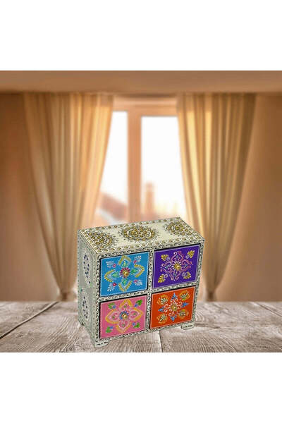 Al Athar Arts Handcrafted Wooden Almirah with Four Drawers Rajasthani Artwork...