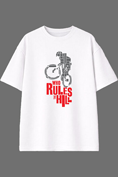 VSRN تي شيرت أبيض كبير الحجم مطبوع من الأمام بتصميم Biker Who Design
