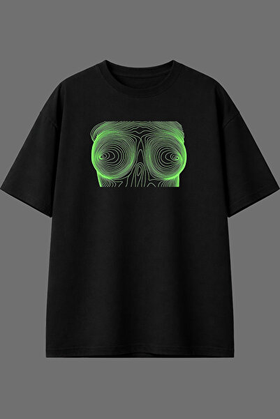 VSRN Green Lines Design Pre-Printed Black Oversize T-Shirt
