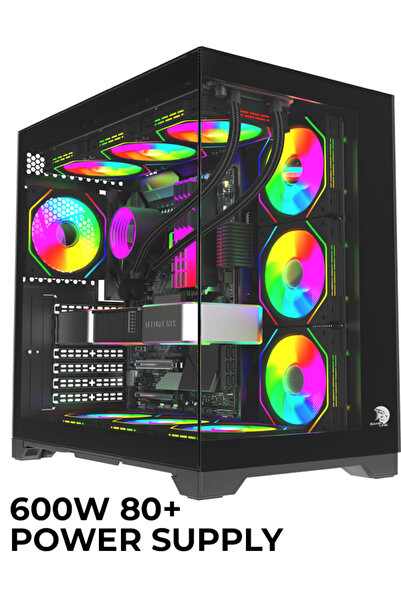 GAMELİNE Robust 600W 80+ PSU 7x RGB Fanlı Akvaryum Gaming Bilgisayar Kasası