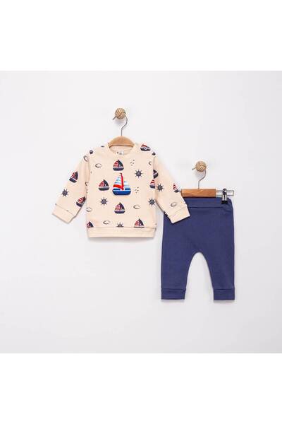 derin baby Sail Patterned 100% Cotton Men's Crew Neck Top and Bottom Baby Kid...