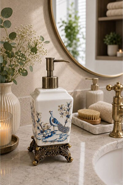 NEWNOW Royal Gold Porcelain Liquid Soap Dispenser with Gold Pattern Luxury Ba...