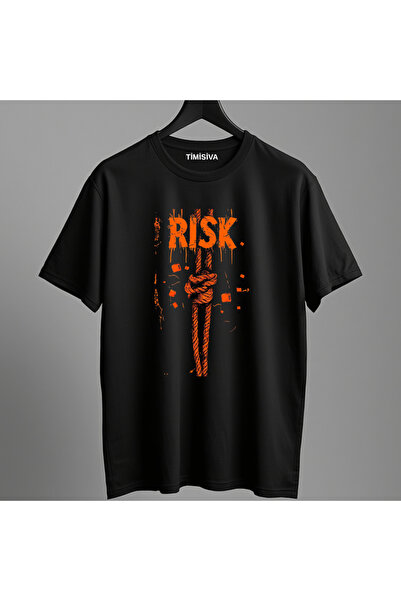 TİMİSİVA Unisex Oversized Printed Crew Neck Short Sleeve Black T-Shirt