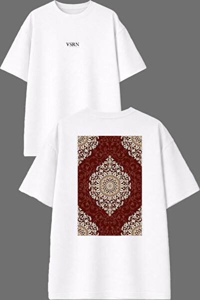 VSRN Ethnic Carpet 7 Design Back Printed White Oversize T-Shirt