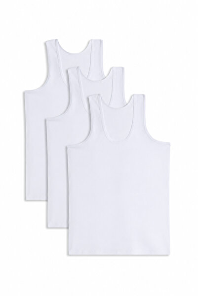 İpeksi Collection 3 Pieces 100% Cotton Men's White Tank Tops