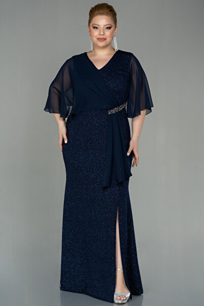 Efelif Short Sleeve Long Glitter Plus Size Evening Dress Abu39596