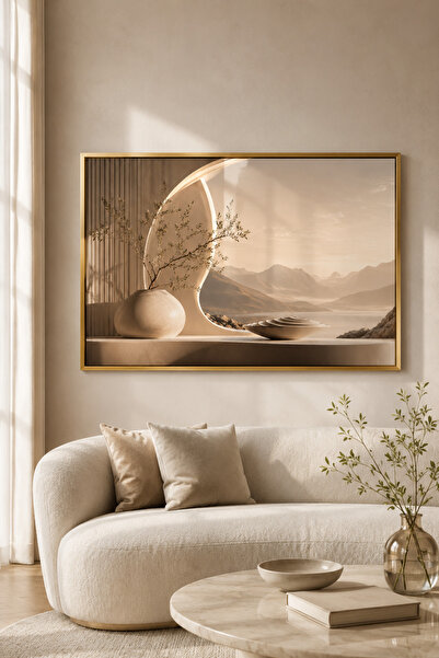 sayetablo Luminous Valley - Gerçek Cama Baskı Gold Alüminyum Metal Çerçeveli ...