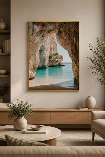 sayetablo Grotto - Gerçek Cama Baskı Gold Alüminyum Metal Çerçeveli Tekli Mod...