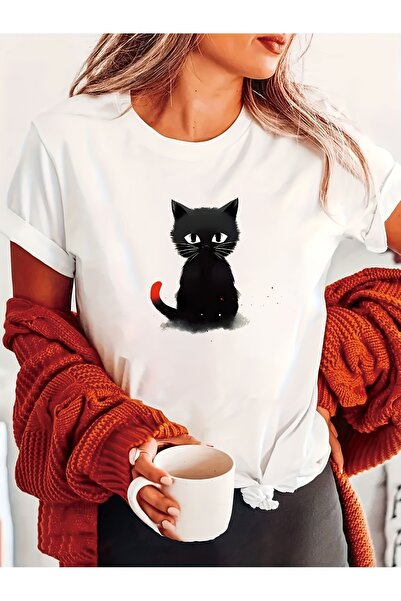 12 HERTZ Women'S Short-Sleeve Round-Neck Casual Sports T-Shirt with a Cat Pat...