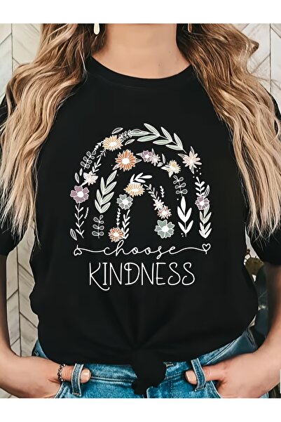 212Wear تي شيرت نسائي شبه شفاف برقبة دائرية مع طباعة كلمة KINDNESS وخط -Line،...