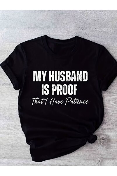01THEONE 1pc Women's "MY HUSBAND" T-Shirt - Semi-Sheer Round Neck Short Sleev...