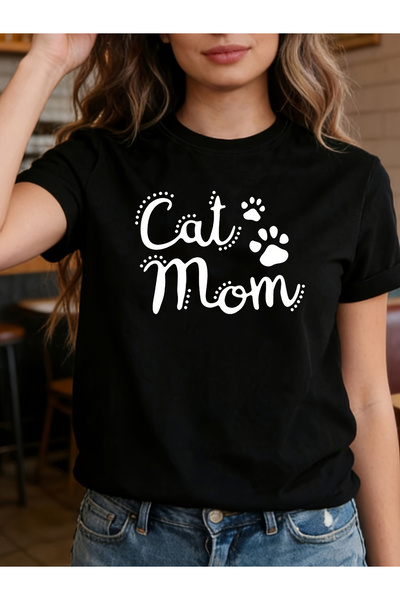 12 HERTZ Graphic Print T-Shirt Women Featuring Cat Mom Design, Perfect for Ca...