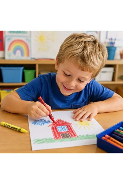 idei Set 8 Creioane Crayon Netoxice pentru Copii, Culori Saturate Anti-Sfărâm...