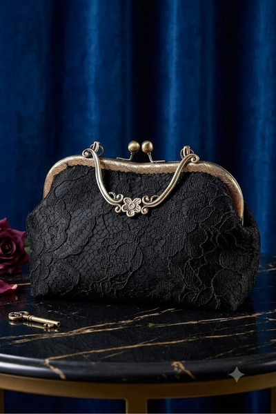 ZEYYMODA French Lace Embroidered Black Stylish and High-Quality Handbag and W...