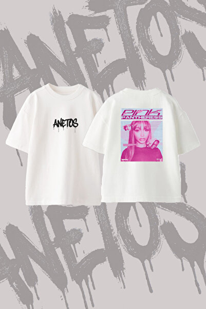 Anetos تي شيرت PinkPantheress_8 من القطن الأبيض المطبوع من الخلف بتصميم كبير ...