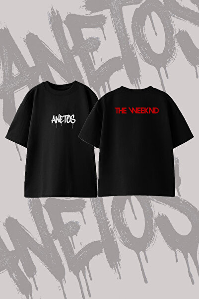 Anetos The Weeknd_12 Design Back Printed Cotton Black Oversize T-Shirt