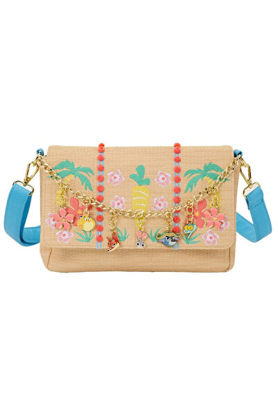 Loungefly , geanta crossbody din textil cu detalii brodate si lant cu charmur...