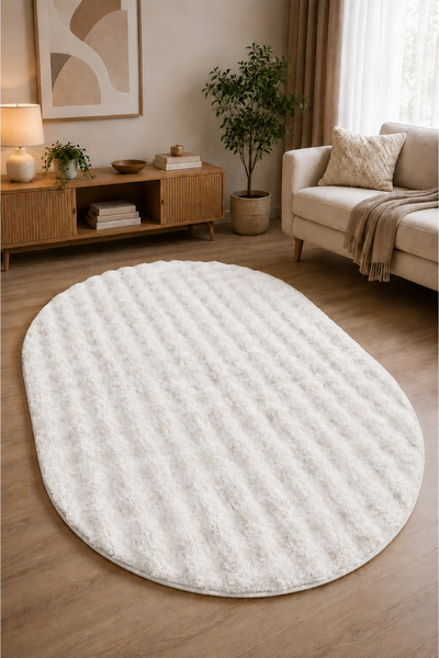 Sarar Bubble Oval Kesim Peluş Kaymaz Taban Yıkanabilir Yumuşak Salon Yatak Od...