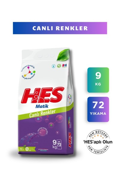 Hes Matik Canlı Renkler Toz Çamaşır Deterjanı 9 kg – 72 Yıkama