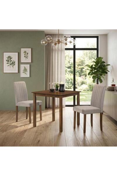BAITY Wood Dining Table 2 Chairs - Light Grey & Brown
