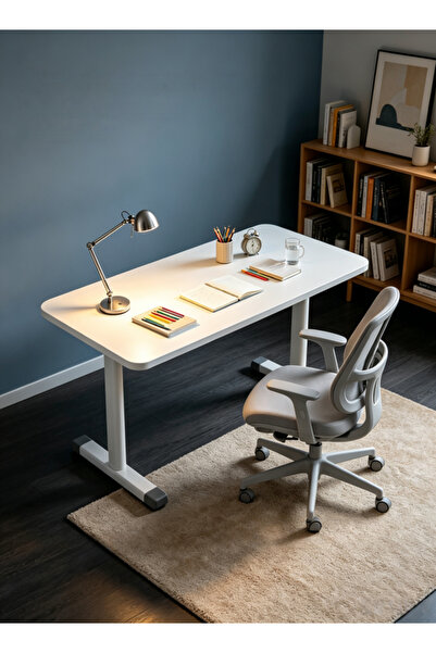 Generica Cream-colored round-edge safety desk with thick and stable steel fra...