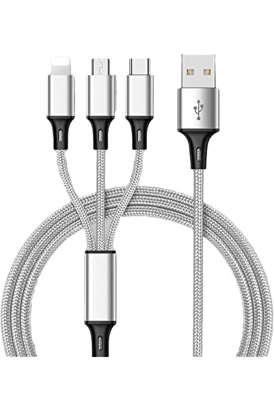 Generic كابل شحن USB متعدد، 3 في 1، مجدول من النايلون، كابل شحن سريع متعدد ال...