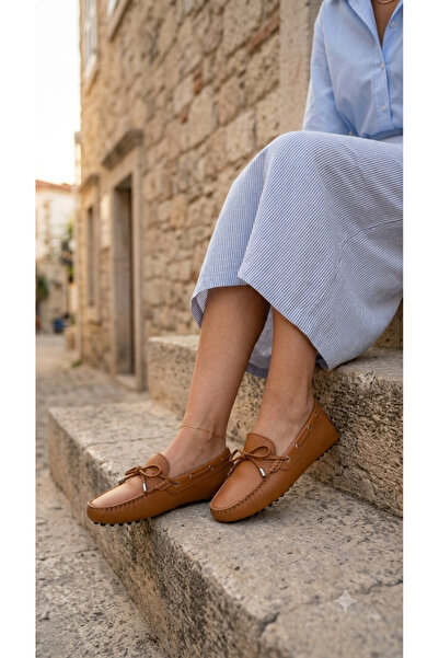 West To West Kadın Hakiki Deri Loafer – Taba Yumuşak Tabanlı Babet