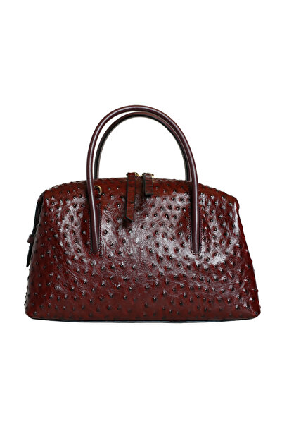 Platin Burgundy leather ostrich print women's handbag