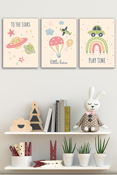 Tilki Dünyası 3-Piece Children's Room Canvas Painting Set Model 15 - Baby Roo...