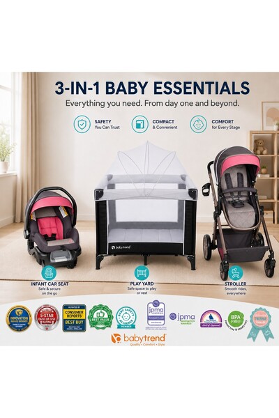 babytrend Playard Twinkle Midnight & GoLite Travel System 3-in-1 Bundle