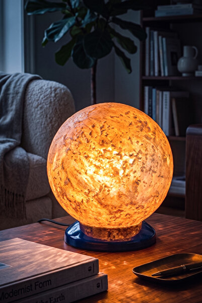 Hmydesign Handmade Ay Görünümlü Dekoratif Masa Lambası - Kratos Lacivert