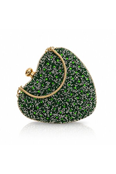 Seniorah Women's Green Crystal Full Stone Heart Evening Dress Bag Boxed Night...