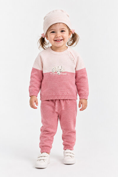 Babyhola Children's Teddy Bear Detailed Sweater Pants Beanie Knitwear Winter ...